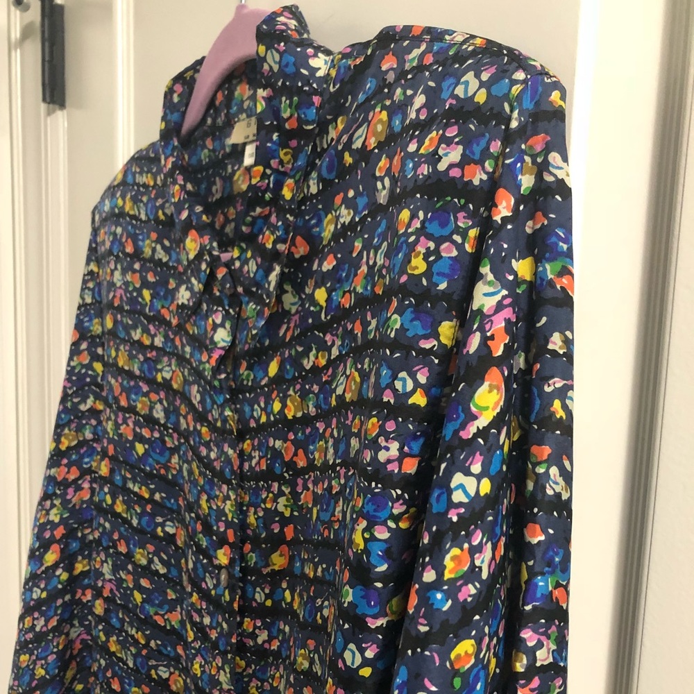 Vintage silk floral blouse office wear long sleeve